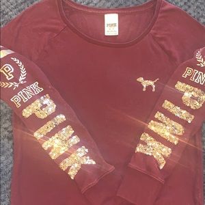 Pink crew neck cotton long sleeve shirt